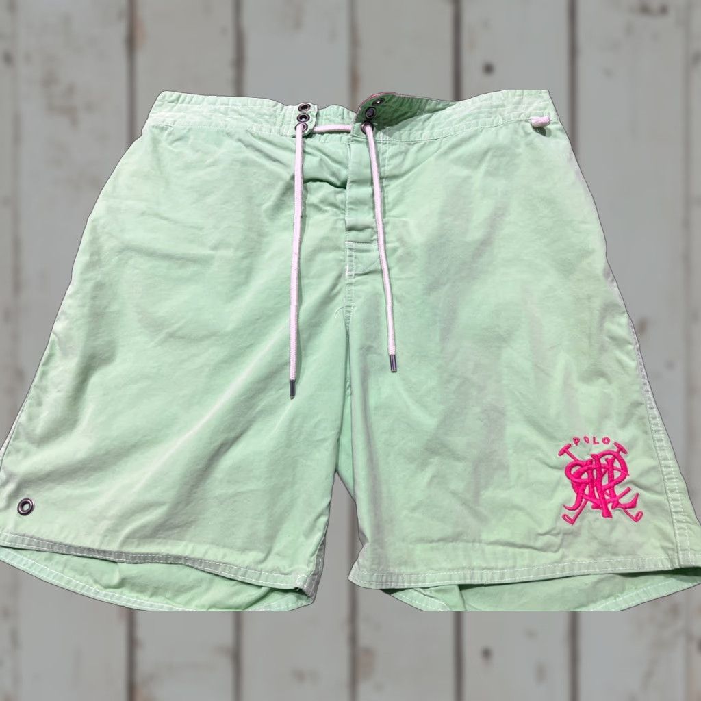 Polo Ralph Lauren VINTAGE Polo Ralph Lauren Swim Trunks Cross Mallets L Men Green Trunks Back Pocket Built-In Brief Elastic Waist Drawstring Lightweight Pockets Size US L / EU 52-54 / 3 - 1 Thumbnail