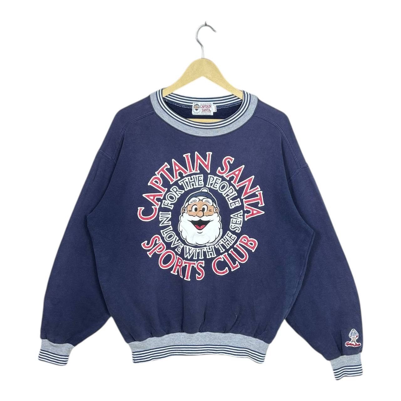 Vtg 90s Captain Santa Sports Club Sweatshirt M Navy Faded