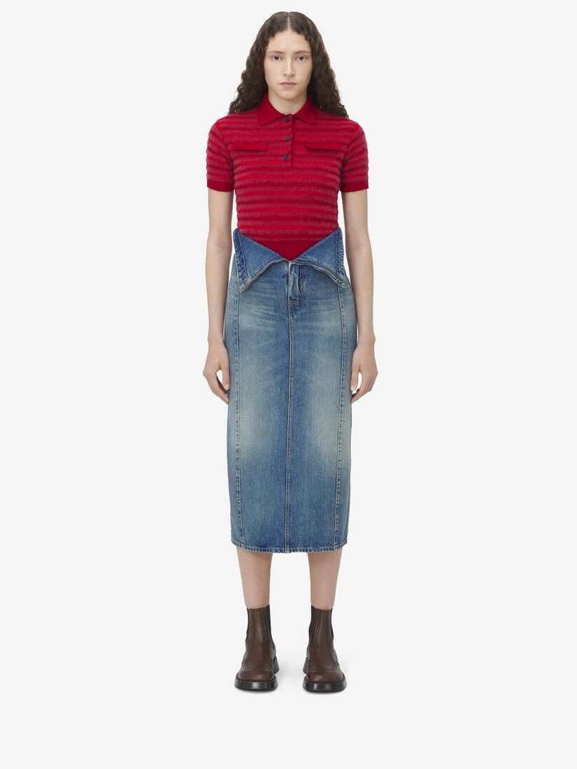 Alexander McQueen o1srvl11e0226 Fold Over Waist Denim Skirt In Blue Size 25" / US 0 / IT 36 - 2 Thumbnail