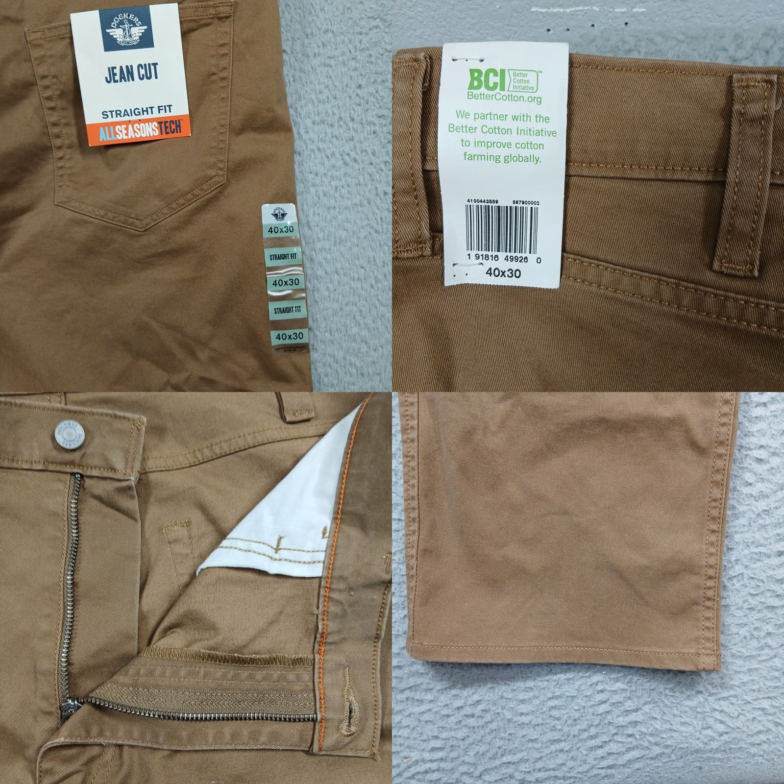 Dockers Dockers Jeans Straight Fit Pants Mens 40x30 Brown All Seasons Tech NWT Signature Khaki 5-Pocket Casual Business Travel Regular Front Flat Old? Size US 40 / EU 56 - 9 Thumbnail
