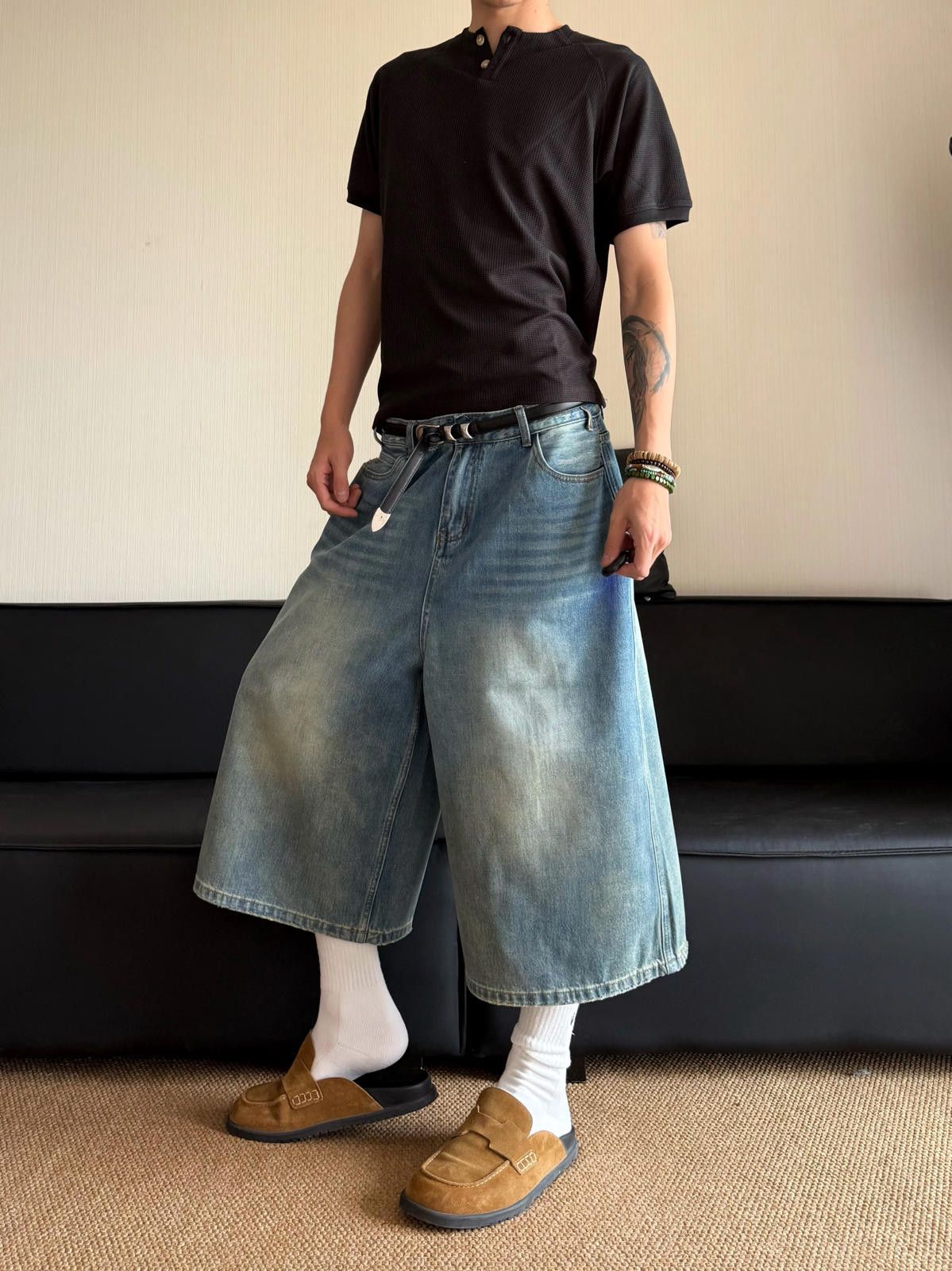 Baggy Wide-Leg Denim Shorts Oversized Jorts