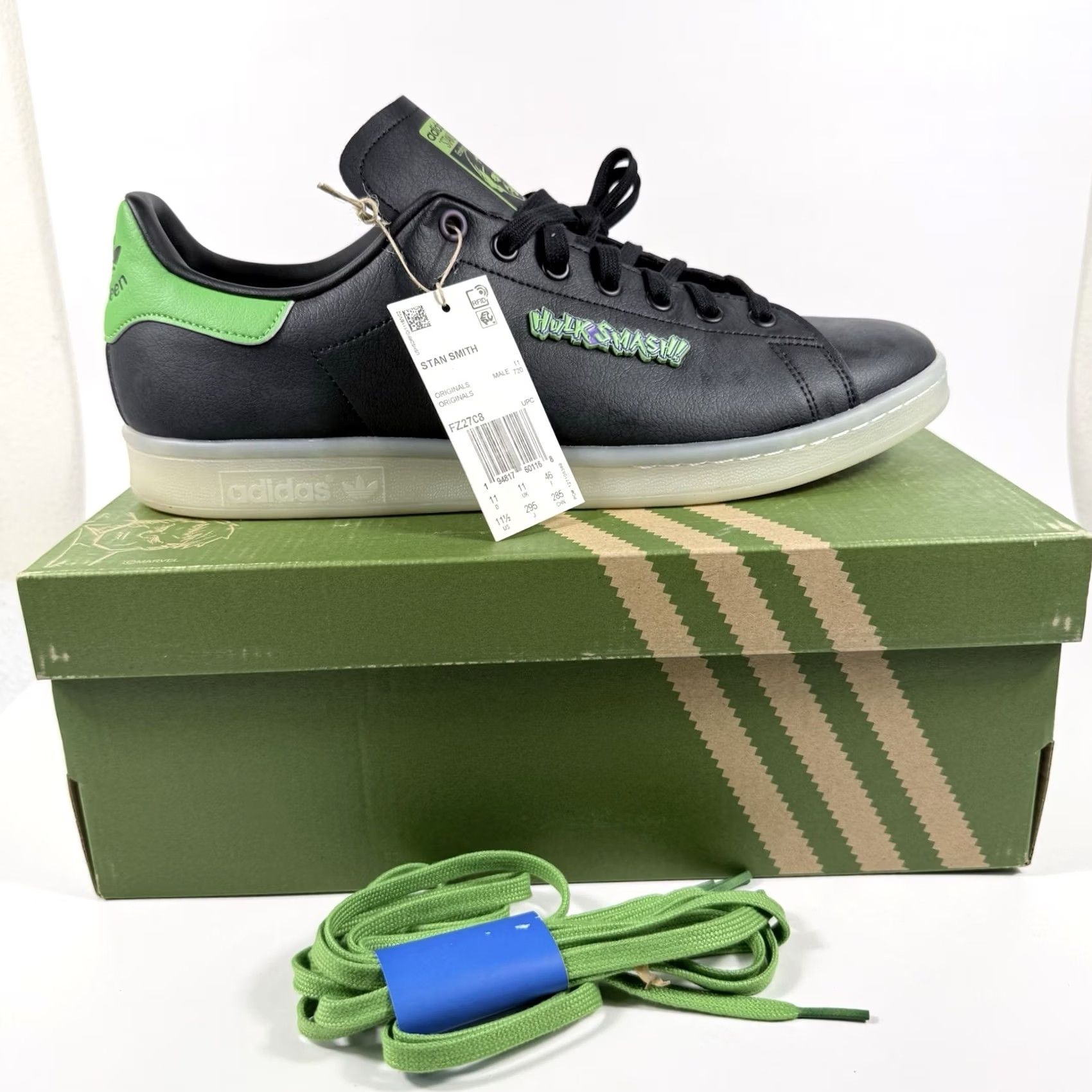 Adidas adidas Originals Marvel Stan Smith Hulk Smash FZ2708 Mens Size 11.5 New In Box, Leather, Low Top, Classic, Retro, NOS, DS, Rare, 2021 Release Size US 12 / EU 45 - 2 Thumbnail