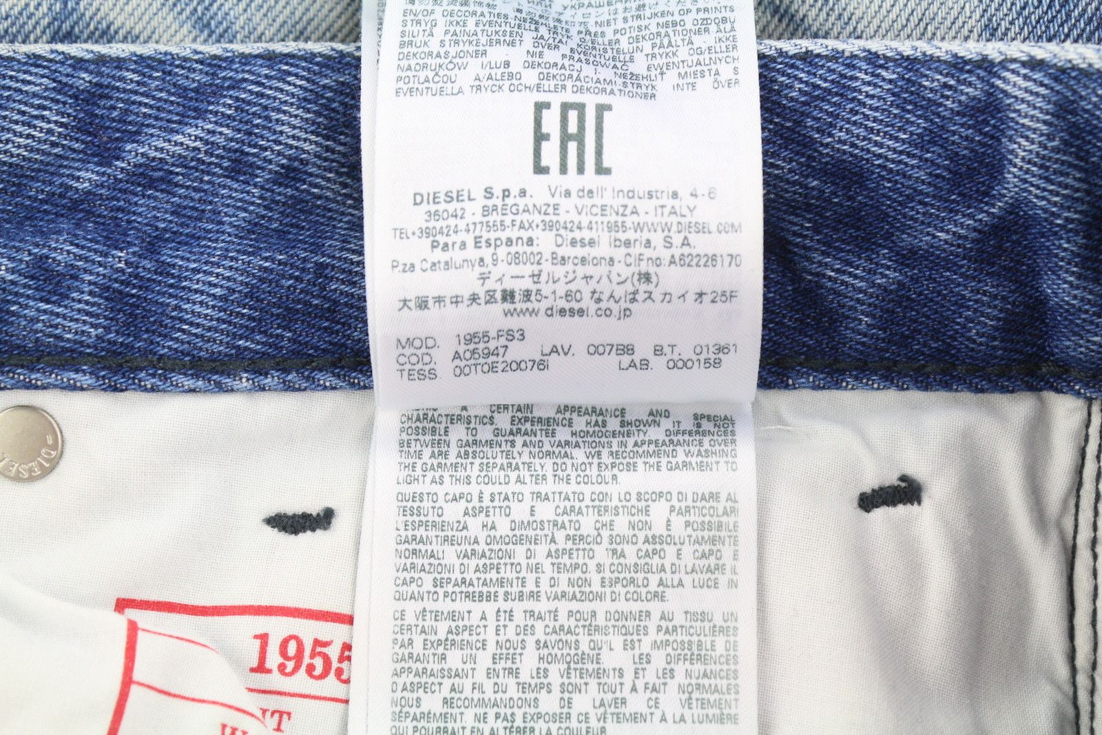 Diesel 1955-FS3 007B8 W29/L32 Blue Washed Pattern 85416 Size US 29 - 12 Thumbnail