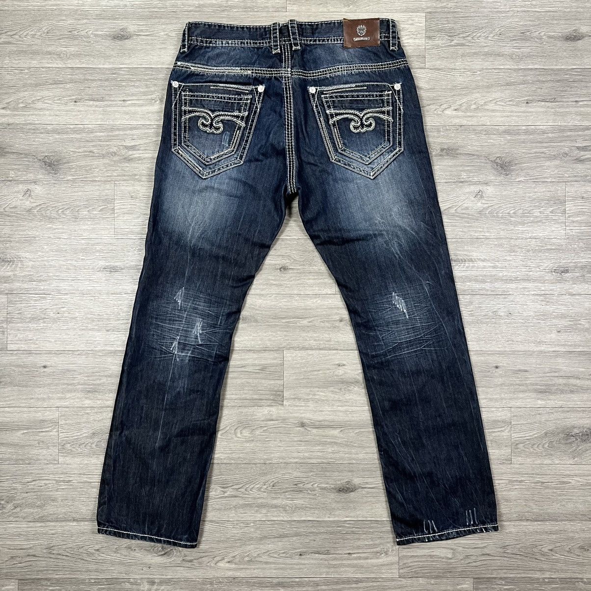 Other Blue Monkey Straight Leg Jeans Blue Denim Fleur De Lis Sz 36 Size US 36 / EU 52 - 10 Thumbnail