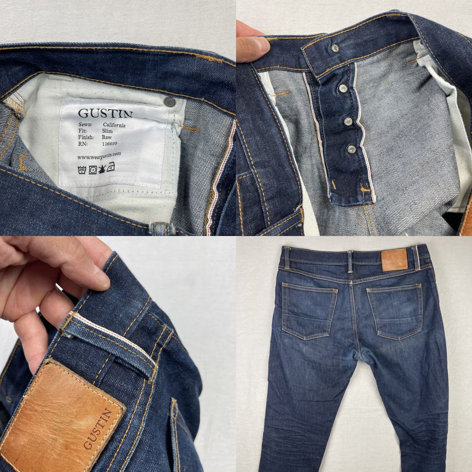 Gustin Gustin Jeans Mens 35x36 Dark Blue Raw Japanese Selvedge Denim Slim Pants 116699 Jeans Size US 35 - 9 Thumbnail