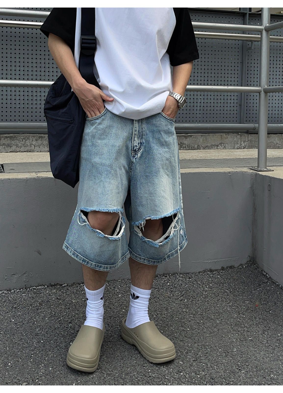 Jean × Vintage Men's Distressed Denim Shorts, Ripped Baggy Jean Shorts Size US 30 / EU 46 - 1 Thumbnail