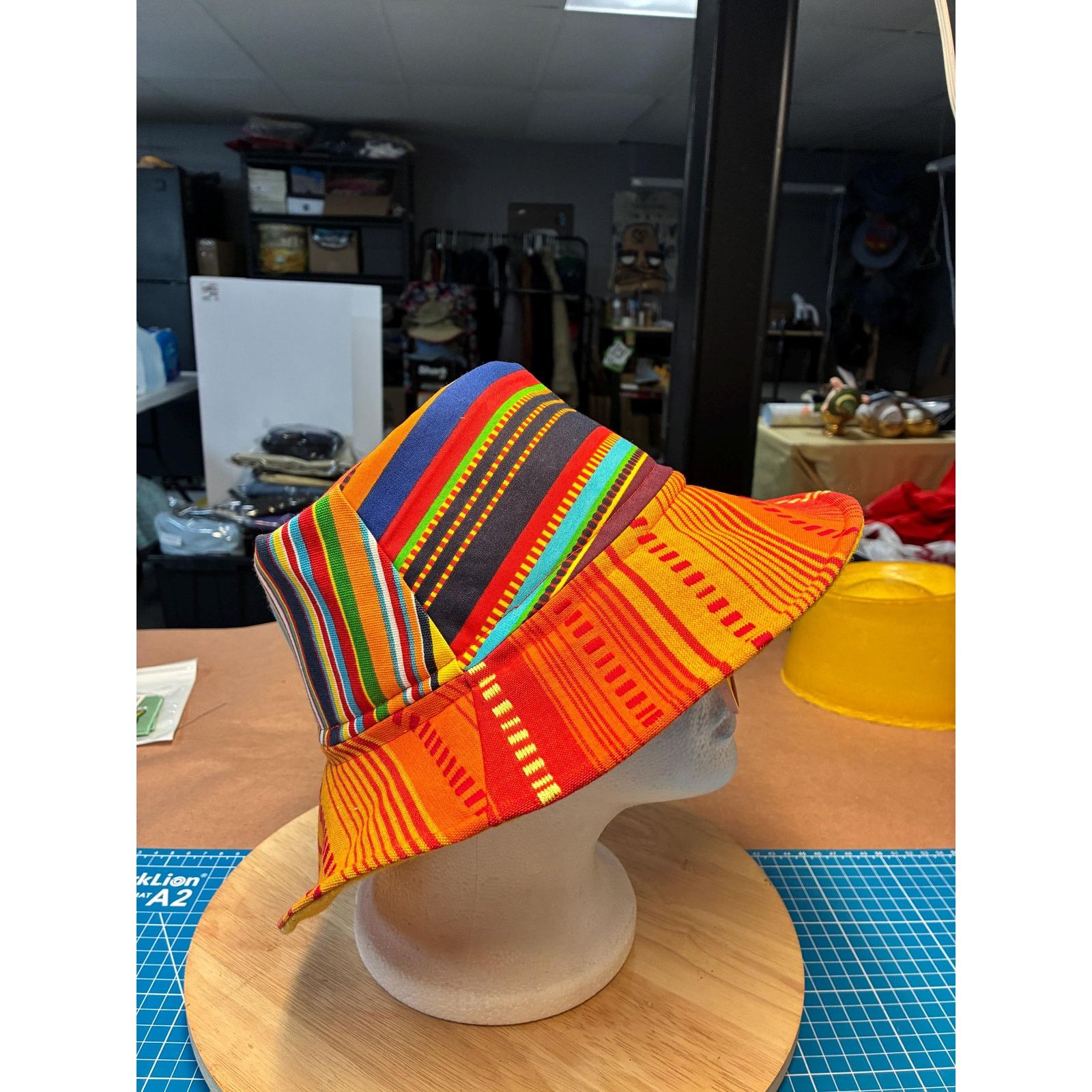 Other Upcycled Bucket Hat — Fiery Orange Mixed Stripe, Marigold Size ONE SIZE - 9 Thumbnail