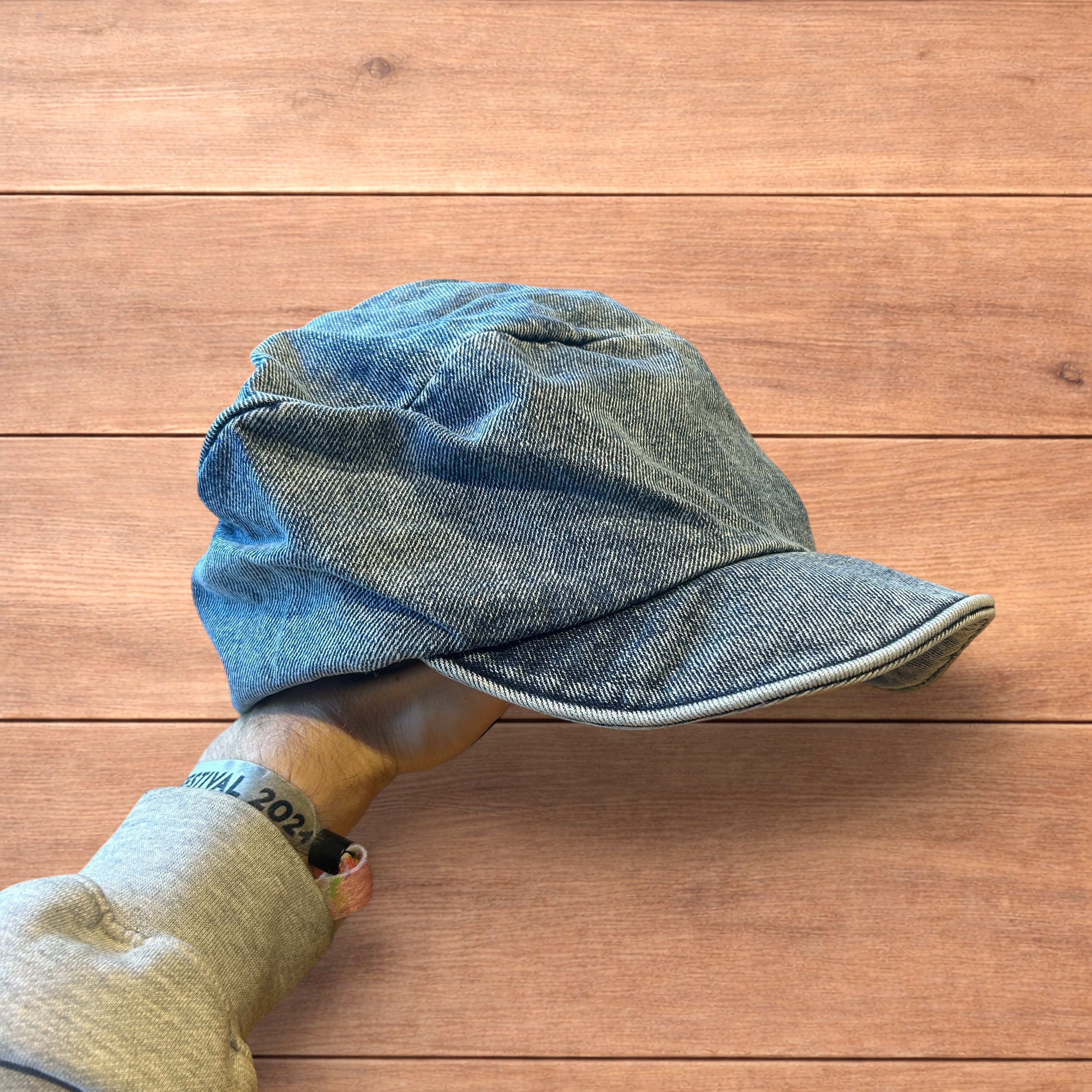 Japanese Brand Vintage style denim newsboy flat cap beret in mid blue. Size ONE SIZE - 3 Thumbnail