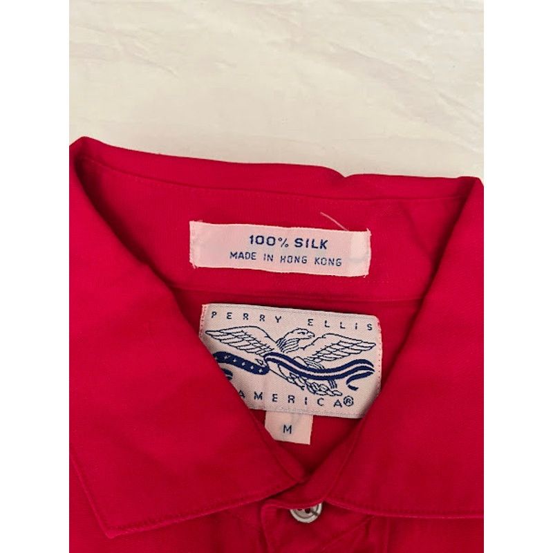 Perry Ellis × Vintage VTG Perry Ellis Shirt Red Silk Long Sleeve Button Up Sz M Size US M / EU 48-50 / 2 - 3 Thumbnail