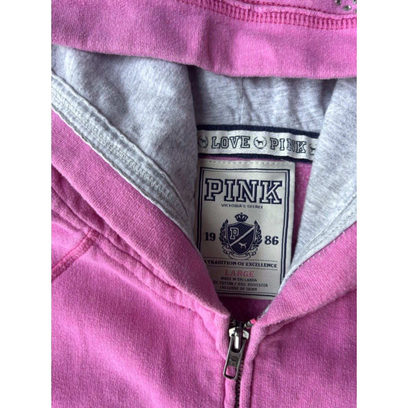 Victoria's Secret VINTAGE Victoria's Secret PINK Peace Full Zip Hoodie Large Pink Rhinestone Bling Logo Hooded Women Size L / US 10 / IT 46 - 3 Thumbnail