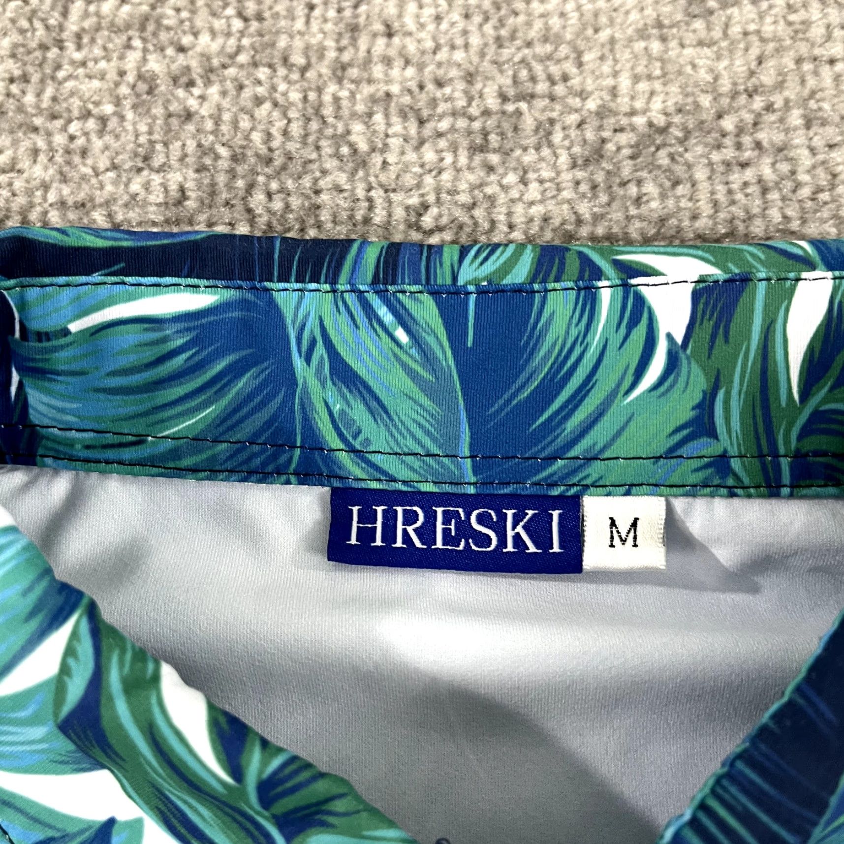 Vintage HRESKI Polo Shirt Mens Medium Blue Green Floral Hawaiian Tropical Golf Stretch Size US M / EU 48-50 / 2 - 3 Thumbnail