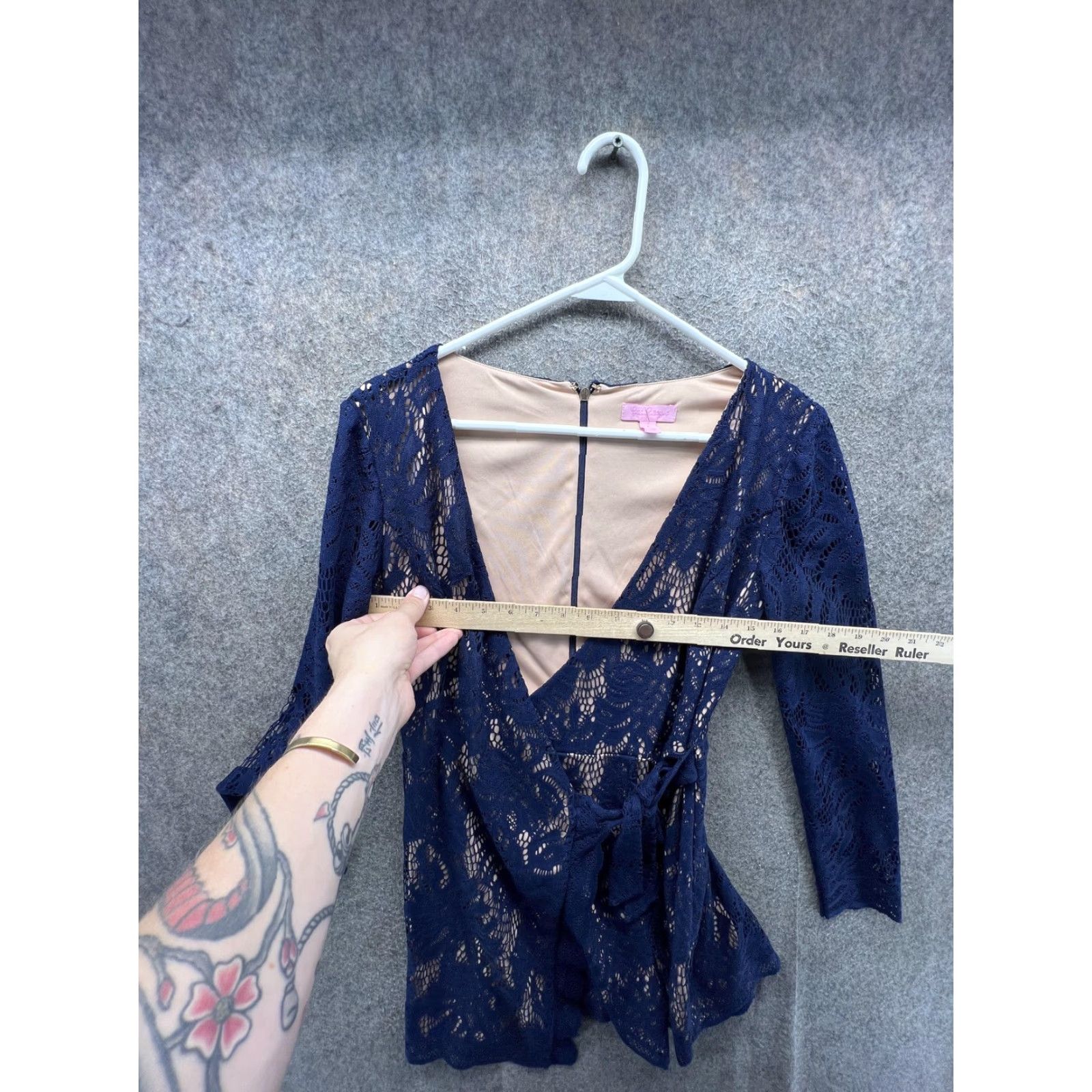 Lilly Pulitzer Lilly Pulitzer Dress Womens Small Navy Floral Lace Wrap V-Neck Long Sleeve Mini Dress, Party Cocktail Wedding, Belted, Zipper Back, Spring Summer Fall Size S / US 4 / IT 40 - 3 Thumbnail