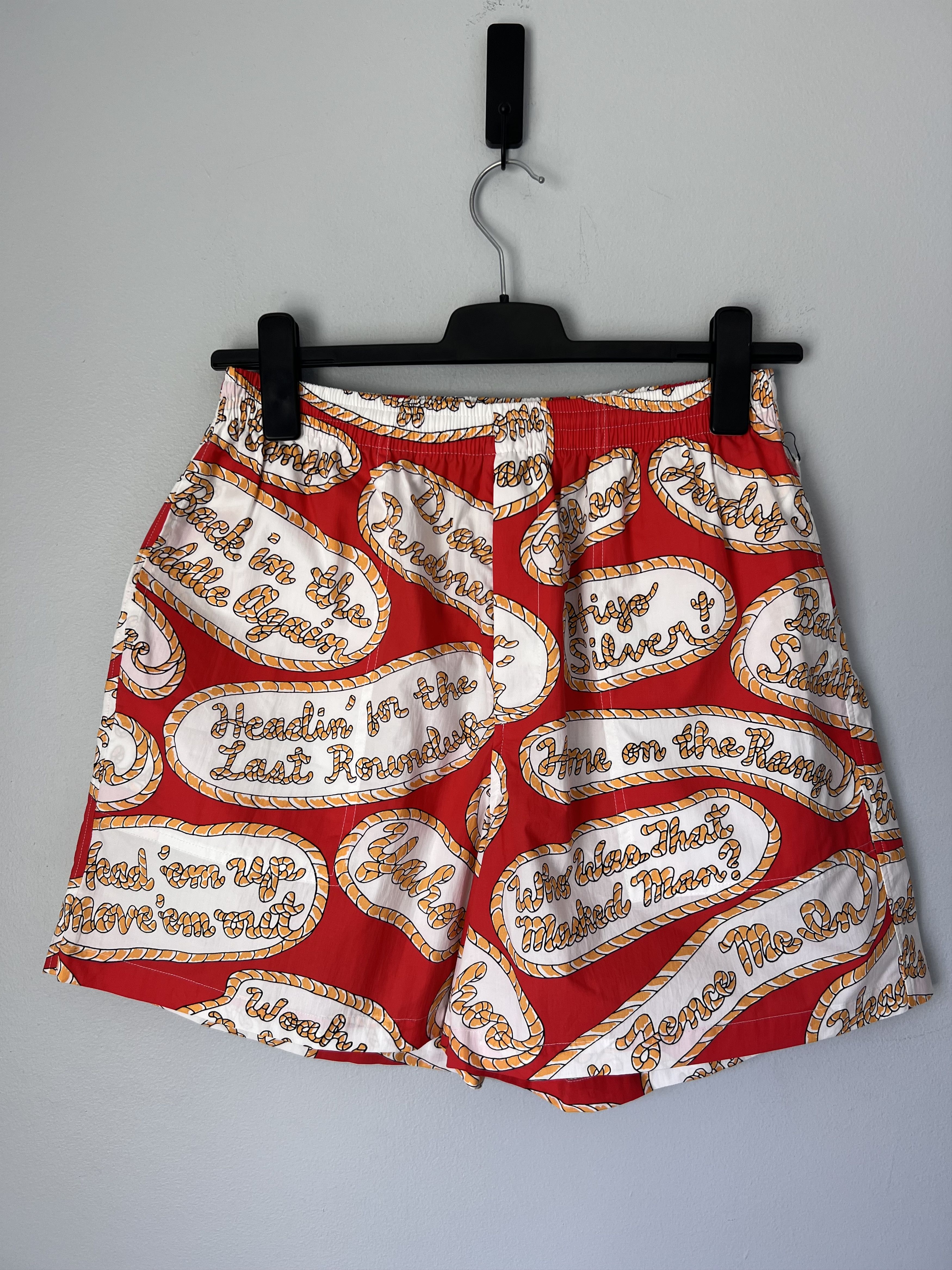Bode Rodeo Slogan Shorts in Red