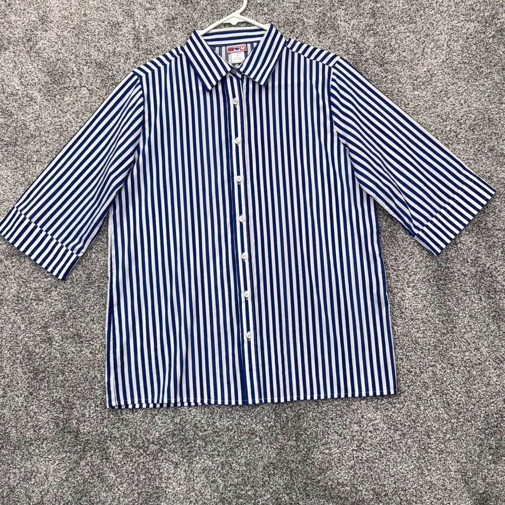Vintage VINTAGE American Sweetheart Button-Up Shirt Women Sz S Stripe Blue 90s Preppy Casual Business Classic Short Sleeve Collared Regular Womens Size S / US 4 / IT 40 - 2 Thumbnail
