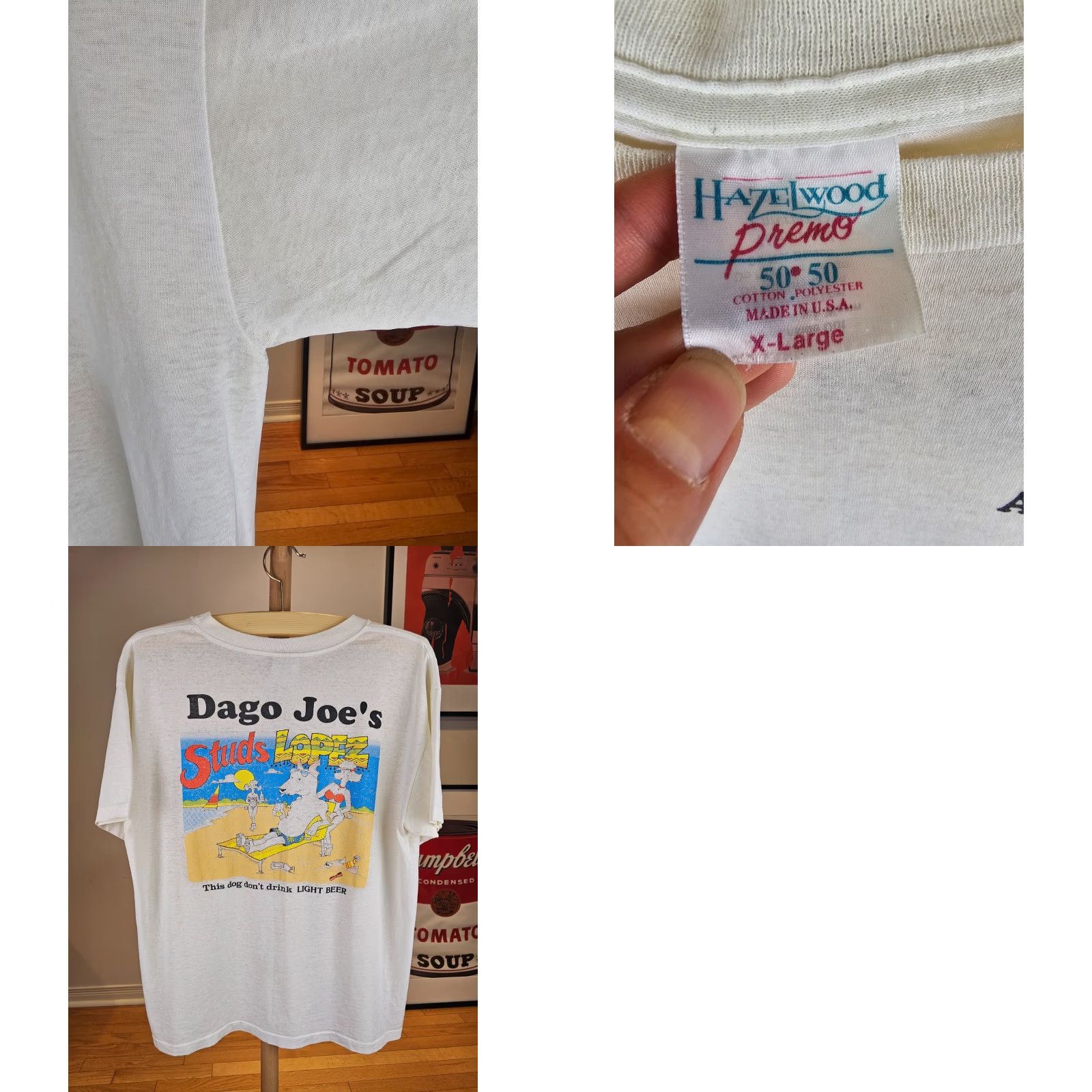 Vintage DAGO JOE'S STUDS LOPEZ THIS DOG DON'T DRINK LIGHT BEER T-SHIRT XL VINTAGE 80' SHIRT Mens White Cotton Short Sleeve Crew Neck Size US XL / EU 56 / 4 - 8 Thumbnail