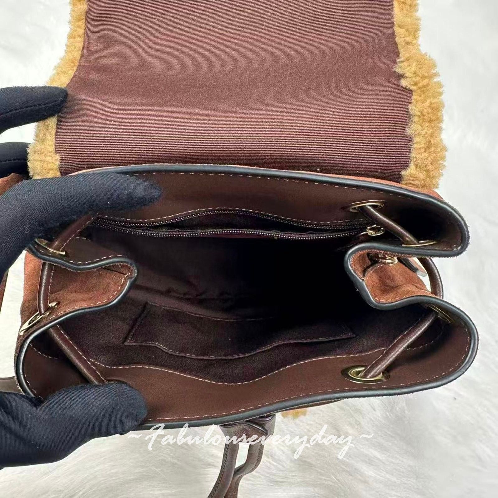 Coach Coach Hadley Backpack In Suede Shearling/Gold/Vintage Brown Size ONE SIZE - 8 Thumbnail