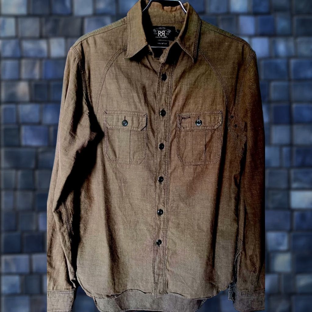 Ralph Lauren RRL RALPH LAUREN CHAMBRAY WORK SHIRT LONG SLEEVE MEN OLIVE COTTON XS USED Size US XS / EU 42 / 0 - 1 Thumbnail