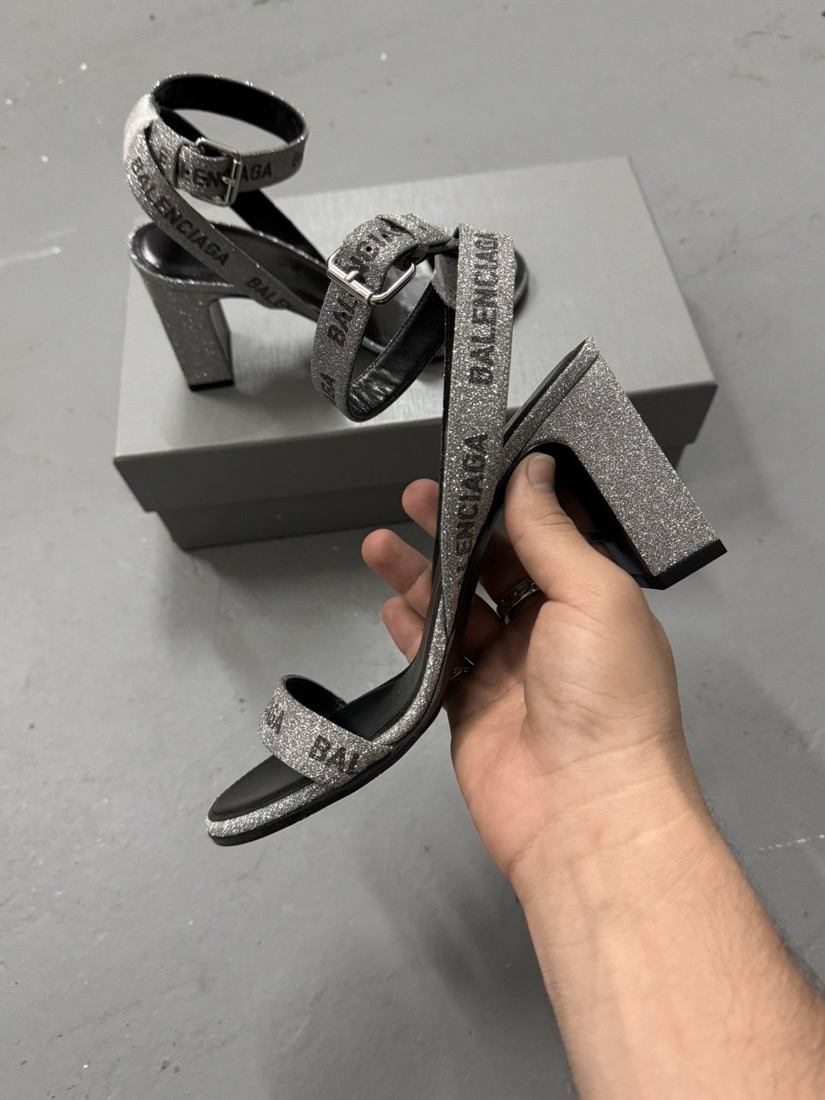 Balenciaga Balenciaga Silver Glitter Ankle Strap High Heel Sandal Size US 6 / IT 36 - 2 Thumbnail
