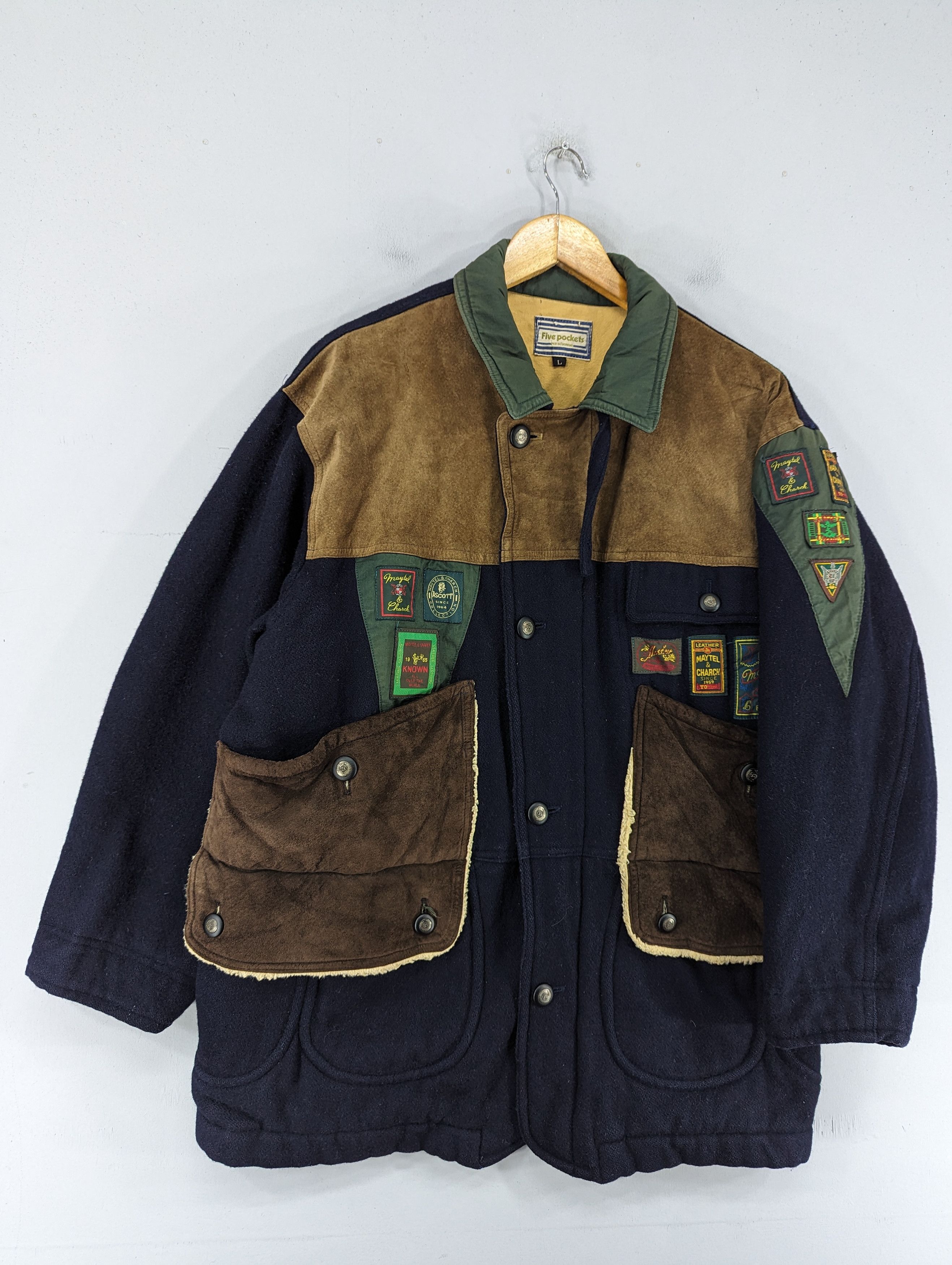 Japanese Brand Vintage Five Pockets Wool/Leather Patches Jacket Size US L / EU 52-54 / 3 - 2 Thumbnail