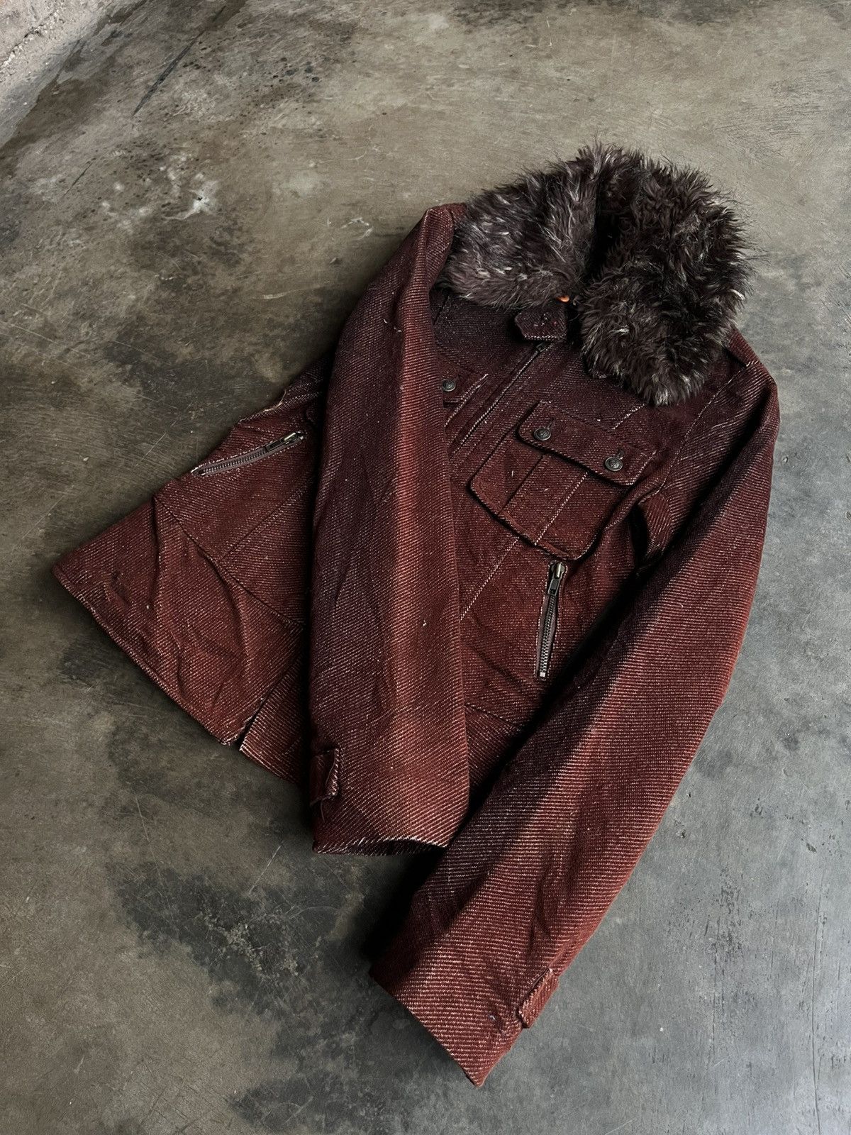 14th Addiction 2000s JAPANESE AMANG FUR JACKET CORDUROY BONDAGE GOTHIC VKEI Size US S / EU 44-46 / 1 - 8 Thumbnail