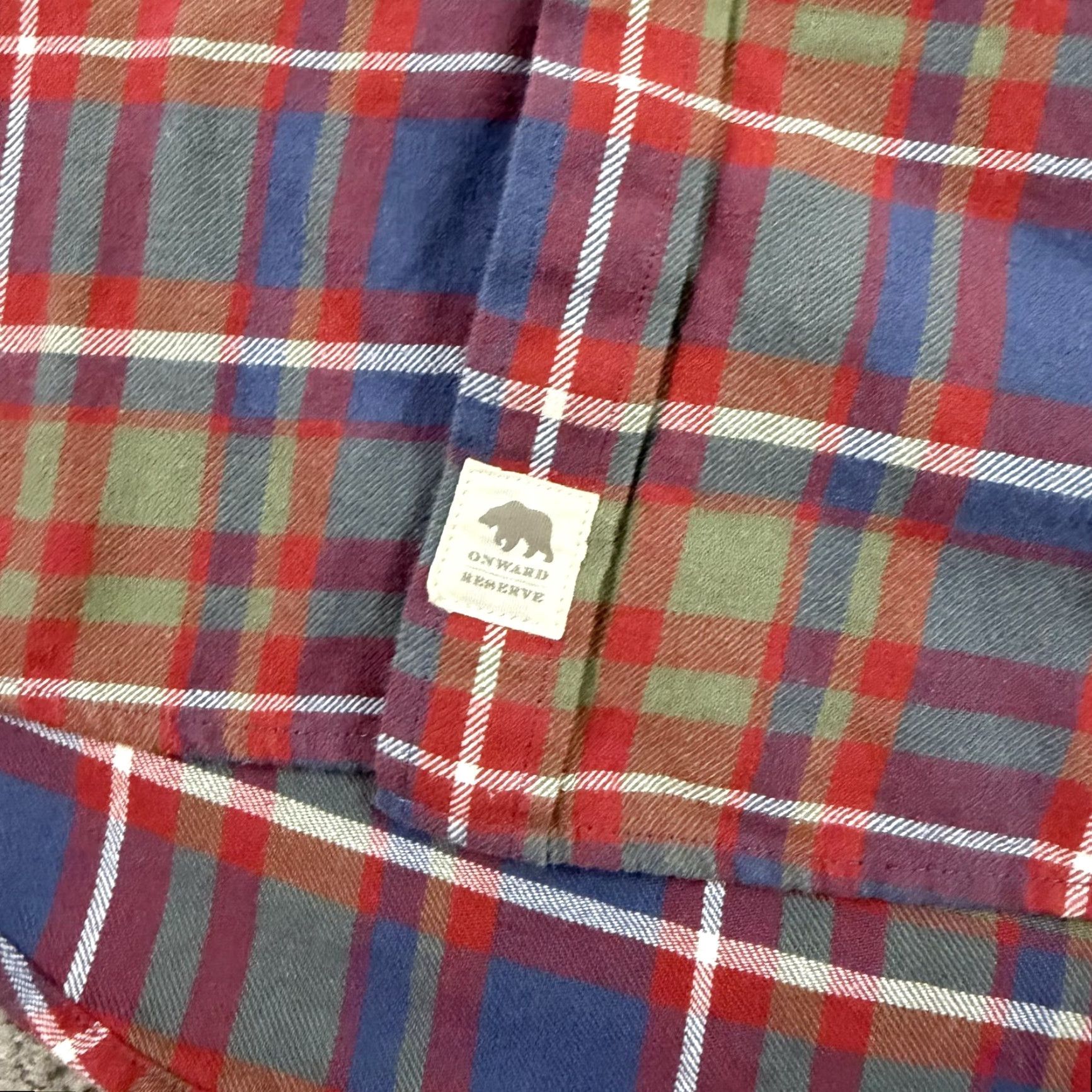 Vintage Onward Reserve Shirt Mens XL Red Plaid Cotton Flannel Long Sleeve Button-Up Tailored Fit Size US XL / EU 56 / 4 - 4 Thumbnail