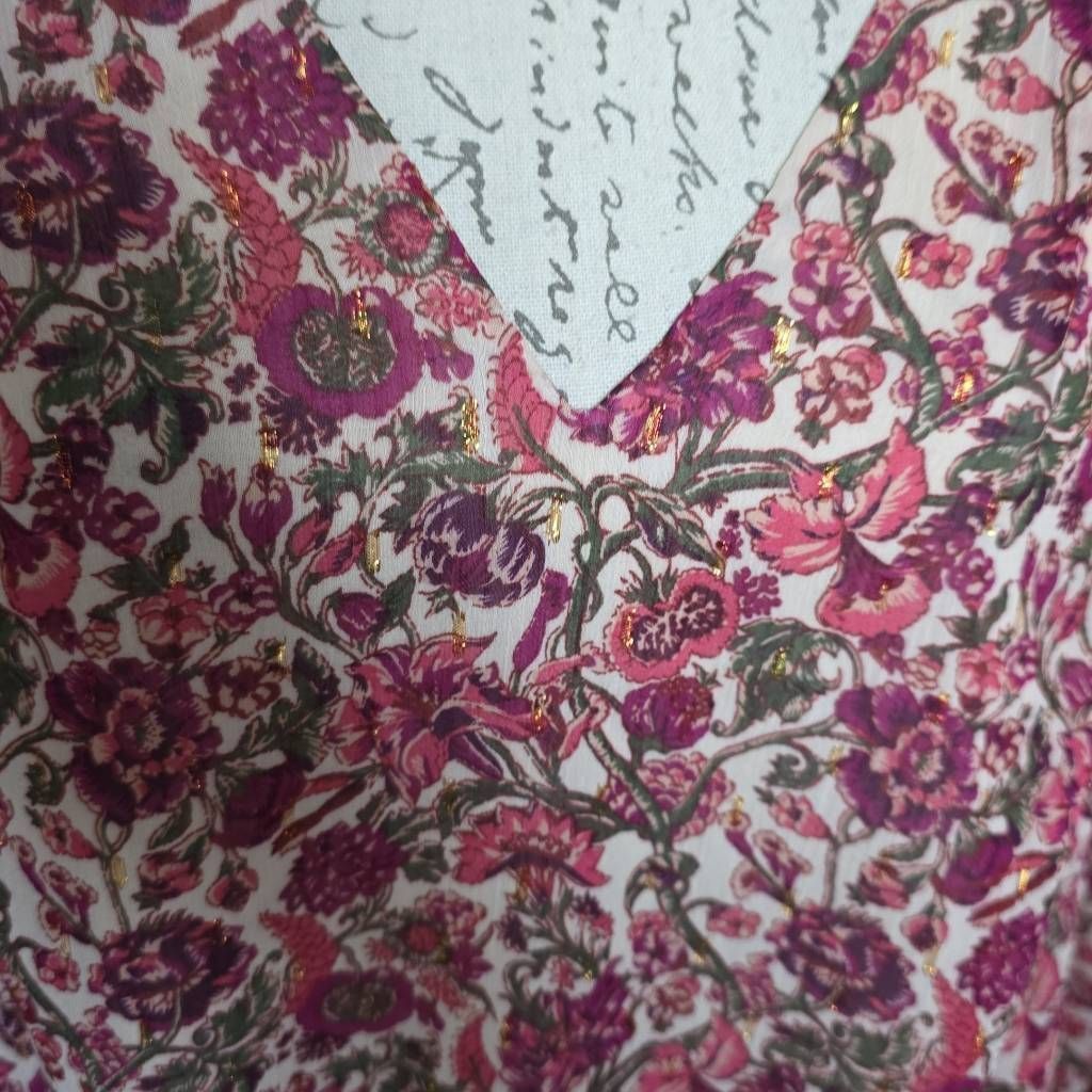 Express Express Women's Size Large Pink Floral Print V-neck Peasant Size L / US 10 / IT 46 - 7 Thumbnail
