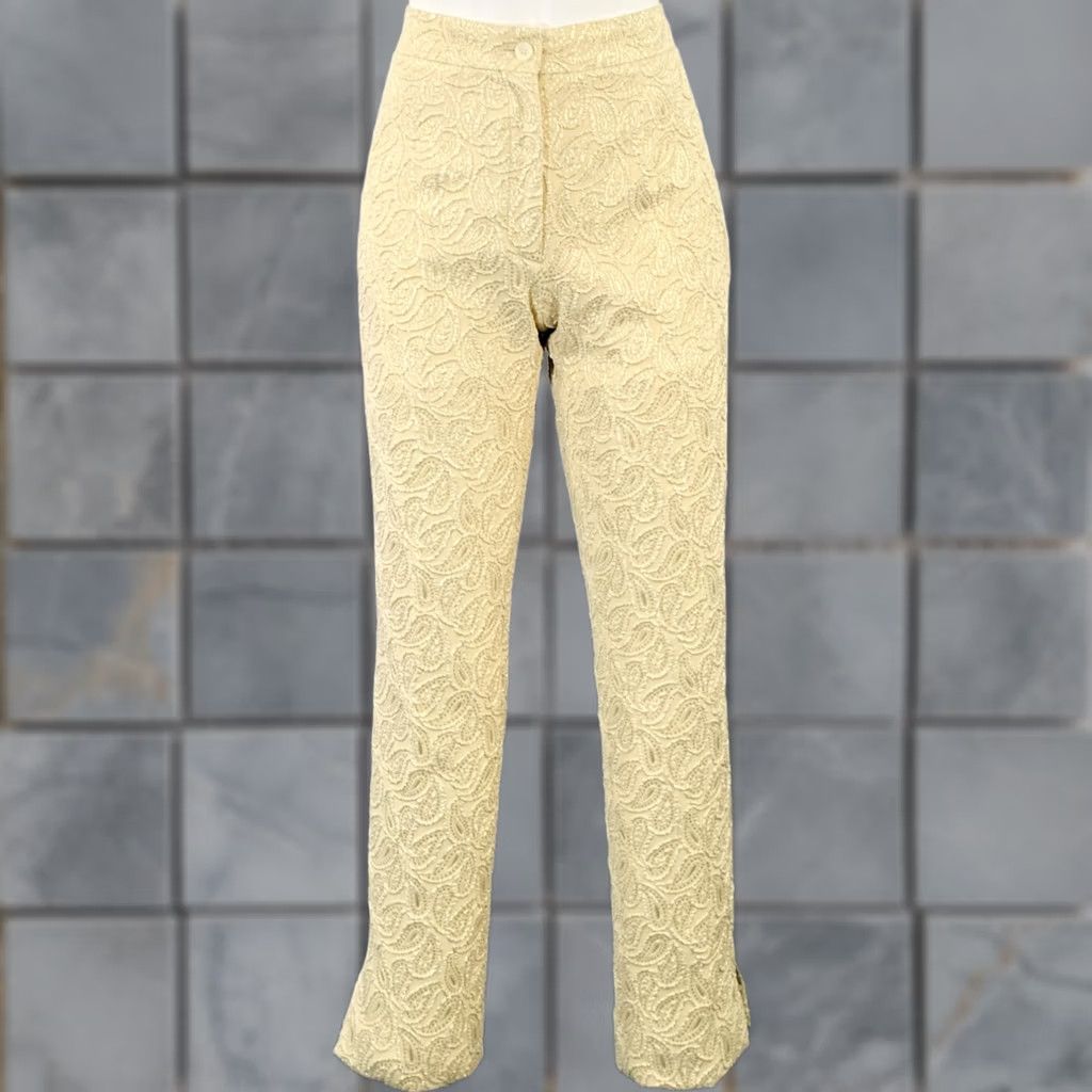 Celine CELINE XS Cream Silver Jacquard Paisley Straight Dress Pants Womens XS Size 26" / US 2 / IT 38 - 1 Thumbnail