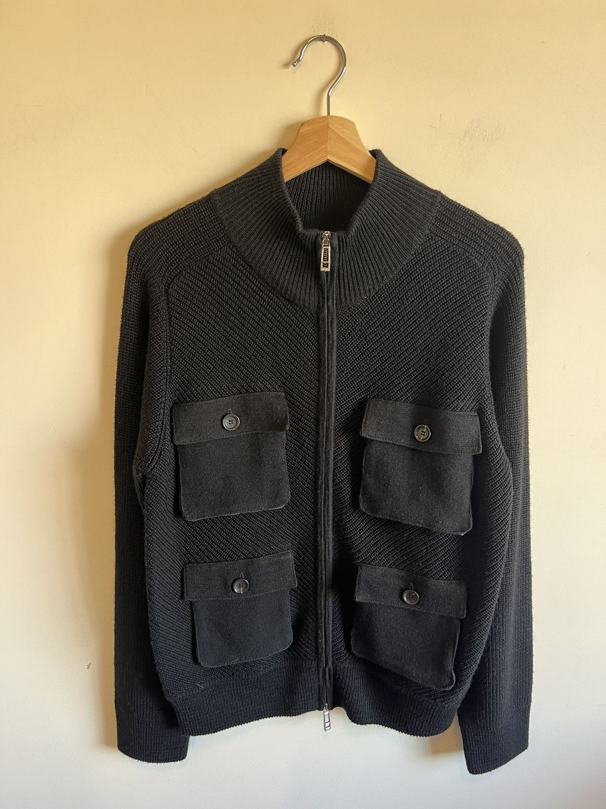 image of Z Zegna Cable Knit Pocket Sweater Jumper Zegna in Black, Men's (Size Small)
