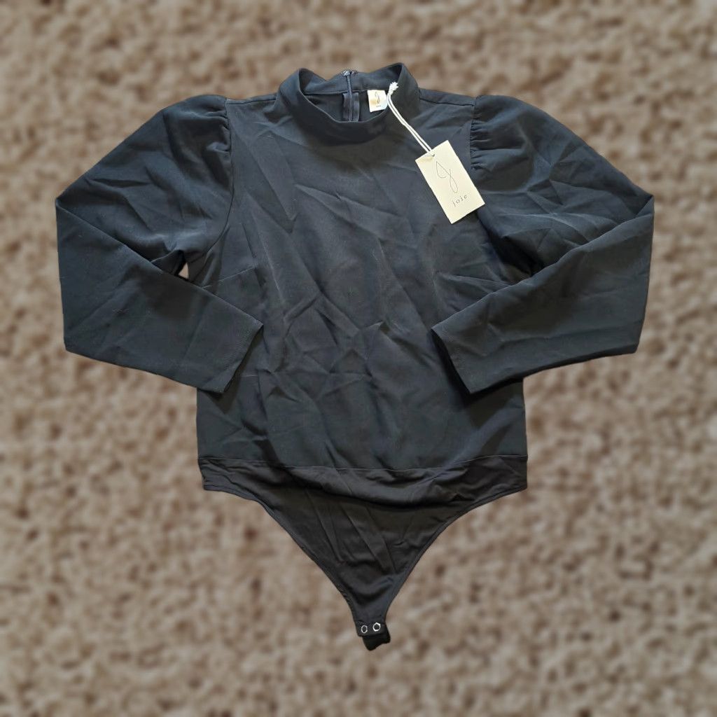 Joie VINTAGE? No. Joie Top Womens Size Large Black Bodysuit Puff Sleeve Fitted Stretch Capsule Size L / US 10 / IT 46 - 1 Thumbnail