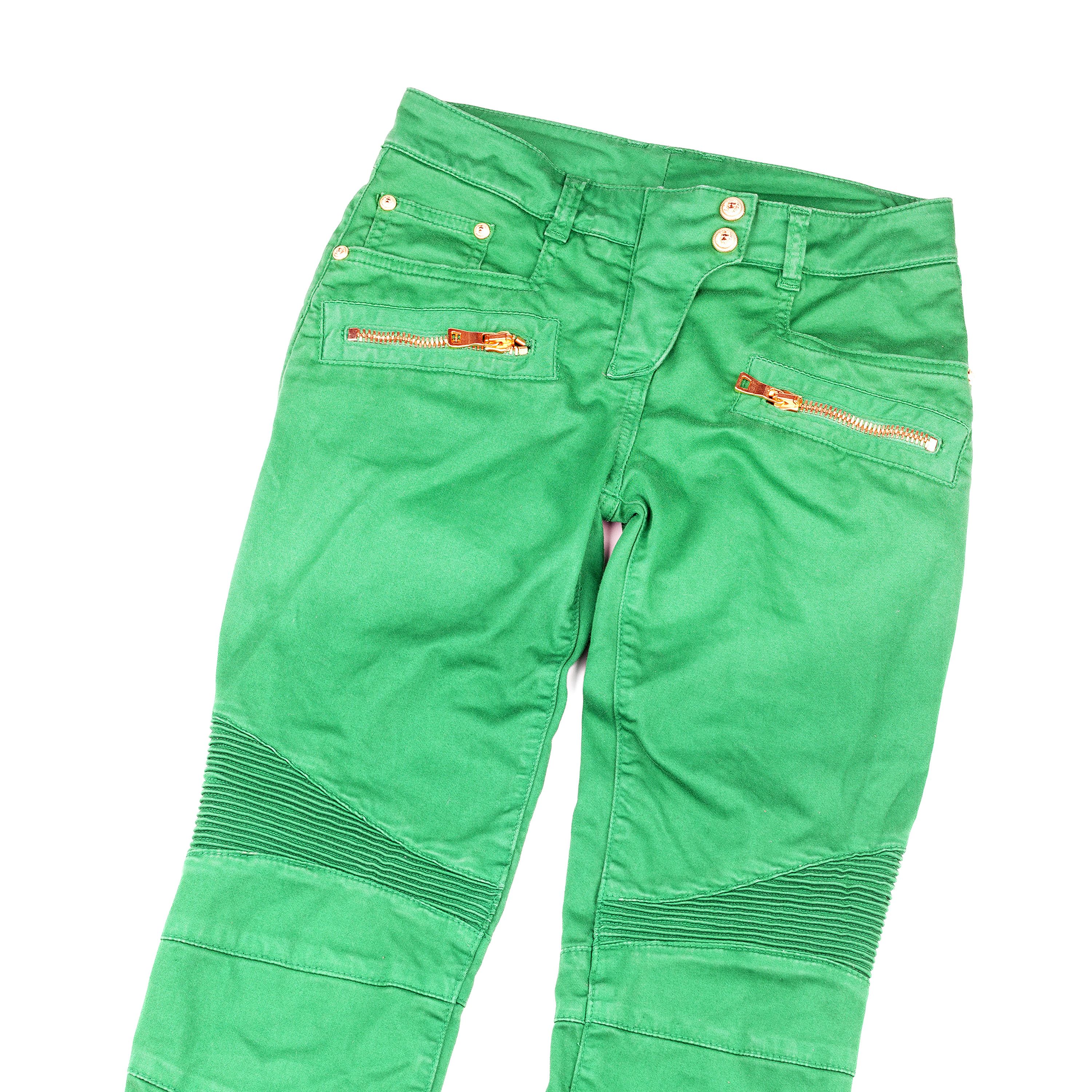 Balmain Balmain Paris Vivid Green Biker Skinny Jeans Size 25" / US 0 / IT 36 - 3 Thumbnail
