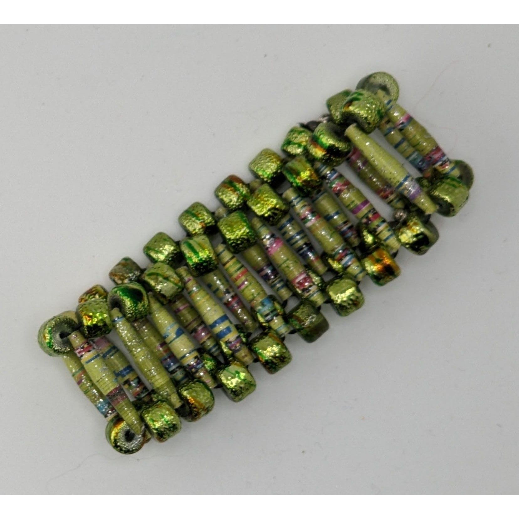 Handmade Handmade Metallic Green Paper Bead Stretch Bracelet Size ONE SIZE - 5 Thumbnail