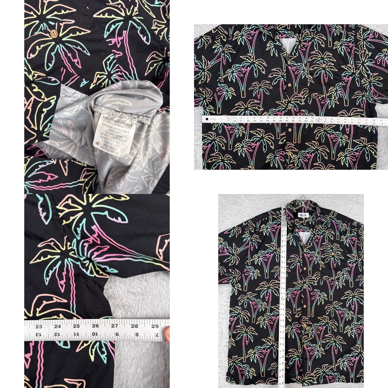 FUZZI Uzzi Shirt Men 2XL XXL Black Palm Trees 100% Polyester Pocket Hawaiian Floral Size US XXL / EU 58 / 5 - 8 Thumbnail