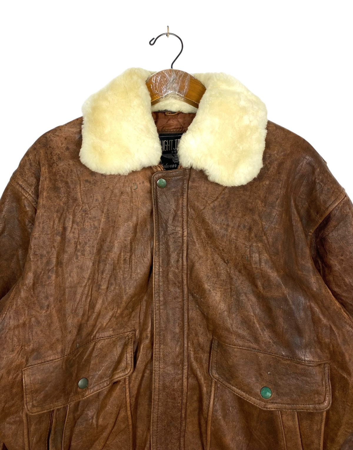 Vintage Rare‼️ Vintage Stylish Leather Flight Jacket Sherpa Collar Size US L / EU 52-54 / 3 - 4 Thumbnail
