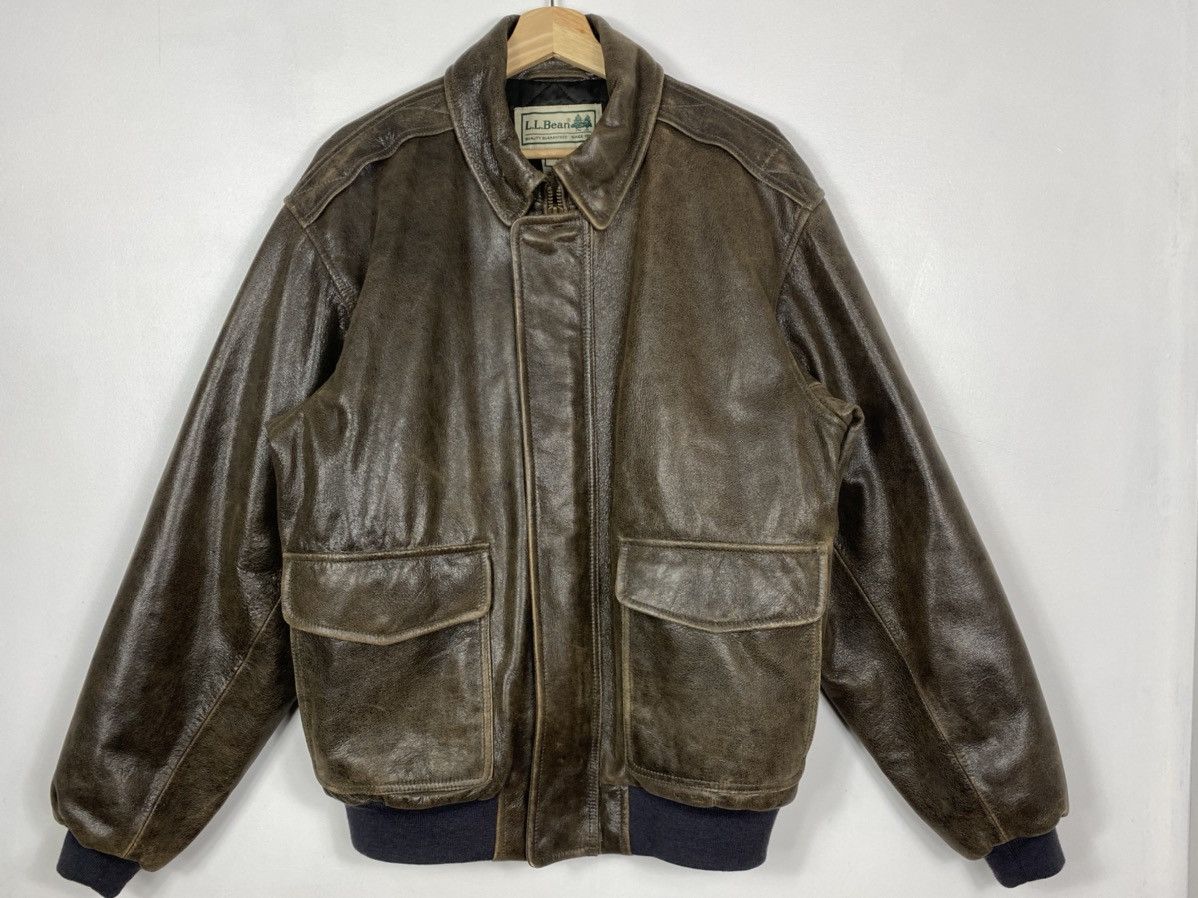 image of L L Bean x Vintage Ll Bean A2 Flight Jacket Leather Bomber Aviator Large Brown, Men's