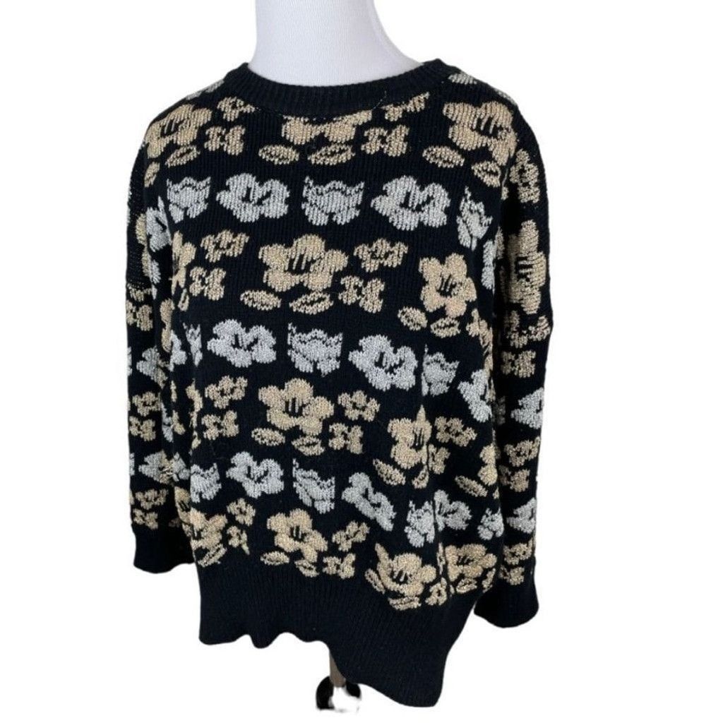 Other Vintage International Sportswear Metallic Floral Sweater Size L / US 10 / IT 46 - 3 Thumbnail