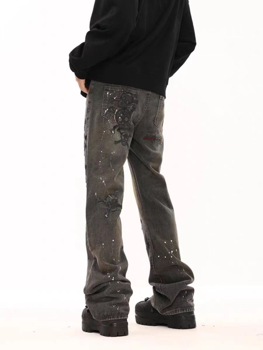 Japanese Brand Vintage dark patched jeans with splashes of ink Size US 30 / EU 46 - 2 Thumbnail