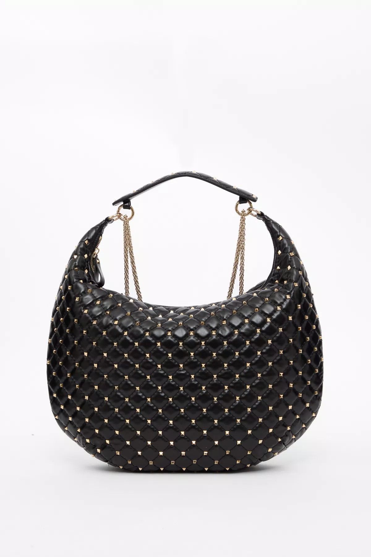 Valentino oc11z0725 Size:OS/Rockstud Spike Calfskin Hobo Bag in Black Size ONE SIZE - 1 Thumbnail