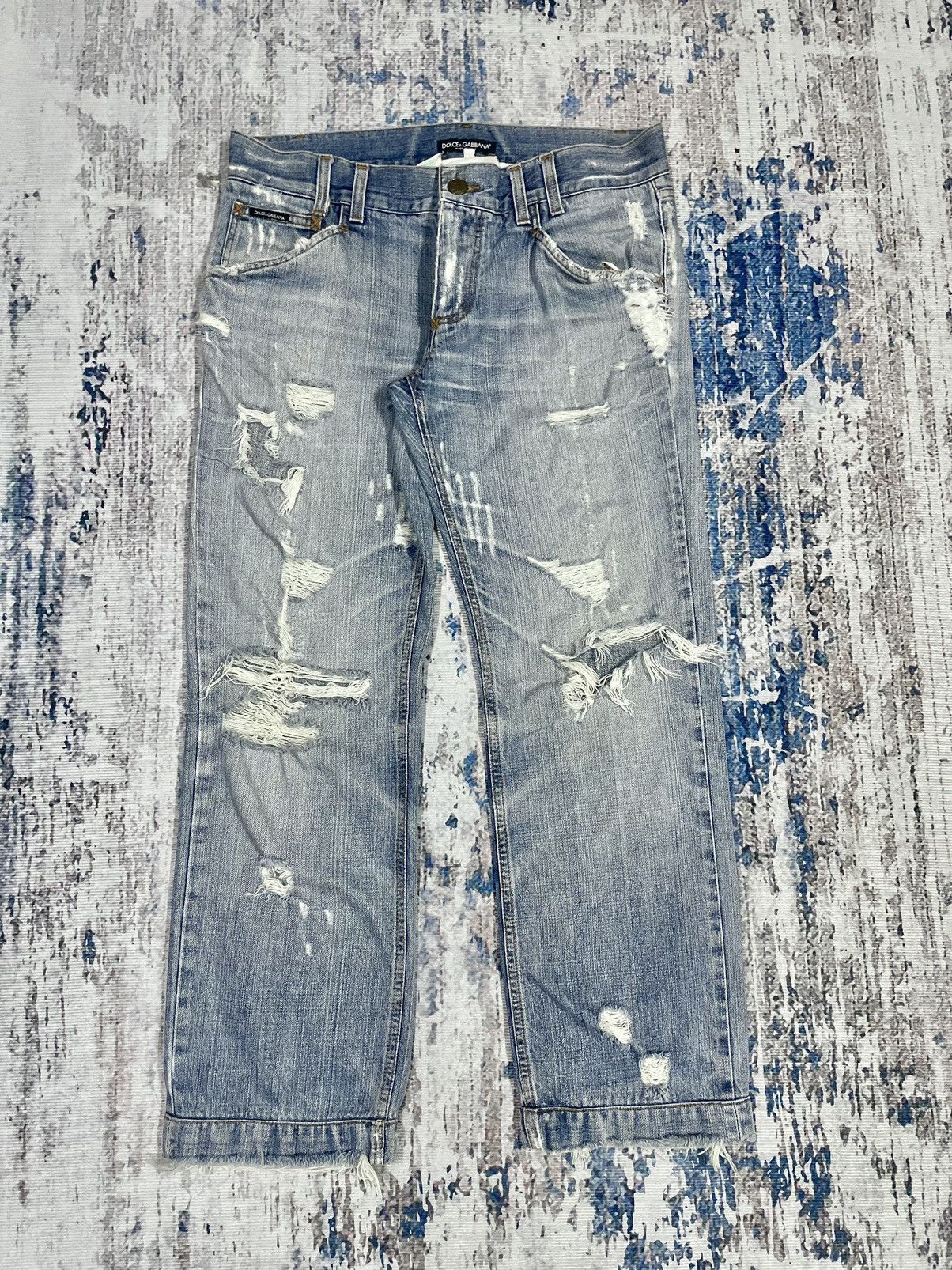 Dolce & Gabbana SS04 DOLCE&GABBANA DAVID BECKHAM DISTRESSED LIGHT WASH JEANS Size US 35 - 1 Thumbnail