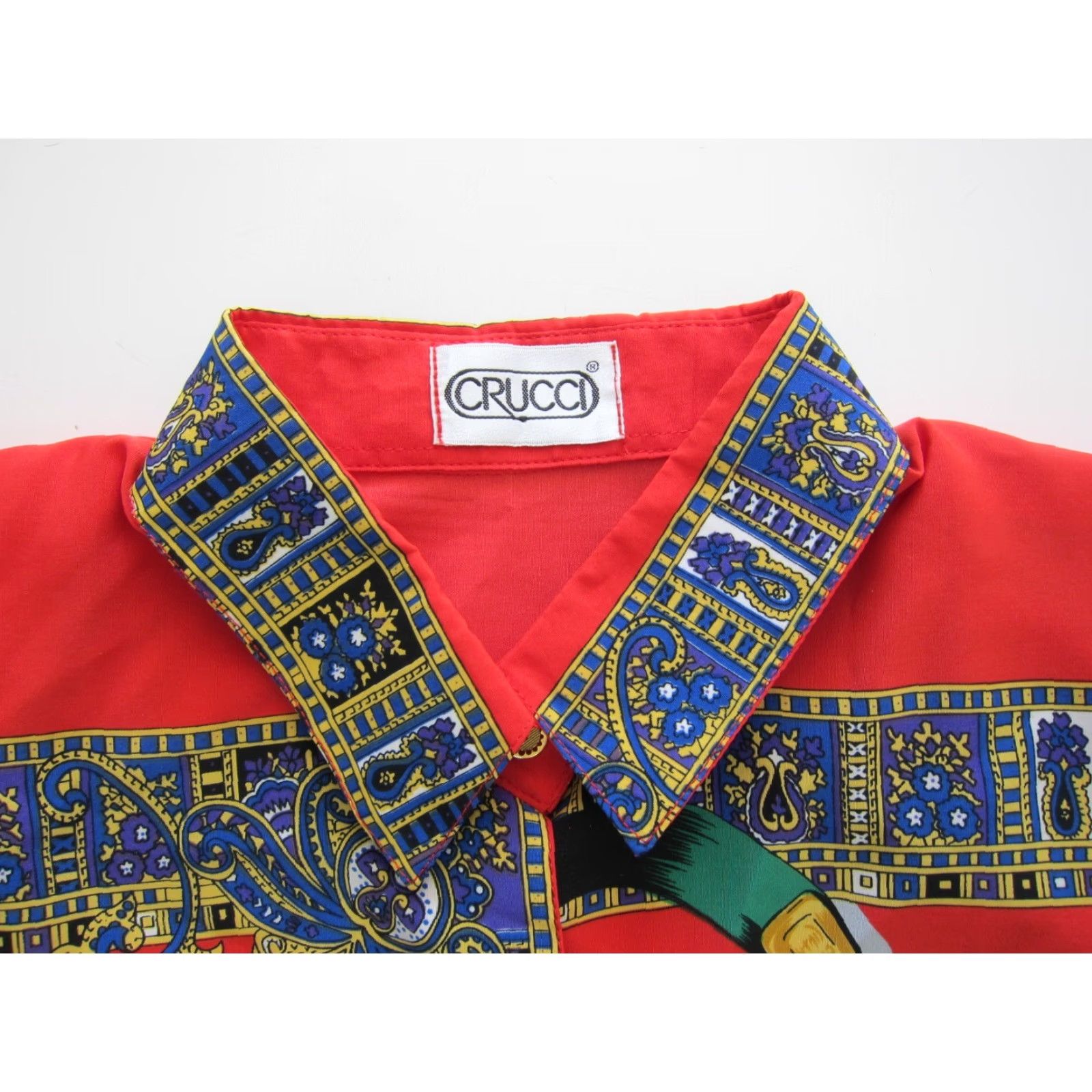 Vintage Vtg Crucci Red Green Gold Blue Floral Fashion Short Sleeve Button Blouse L-XL Size XL / US 12-14 / IT 48-50 - 4 Thumbnail
