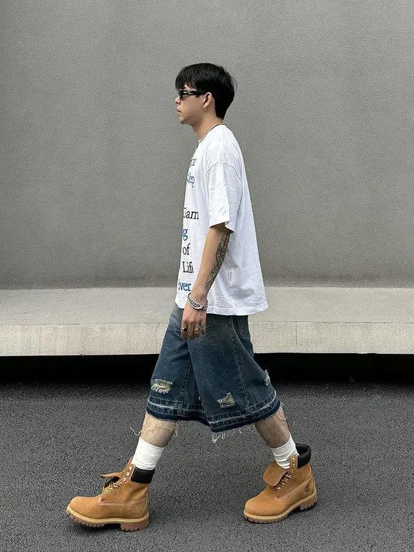 Jean Kimaya x Gotoh Distressed Baggy Denim Shorts, Ripped Shorts Size US 28 / EU 44 - 4 Thumbnail
