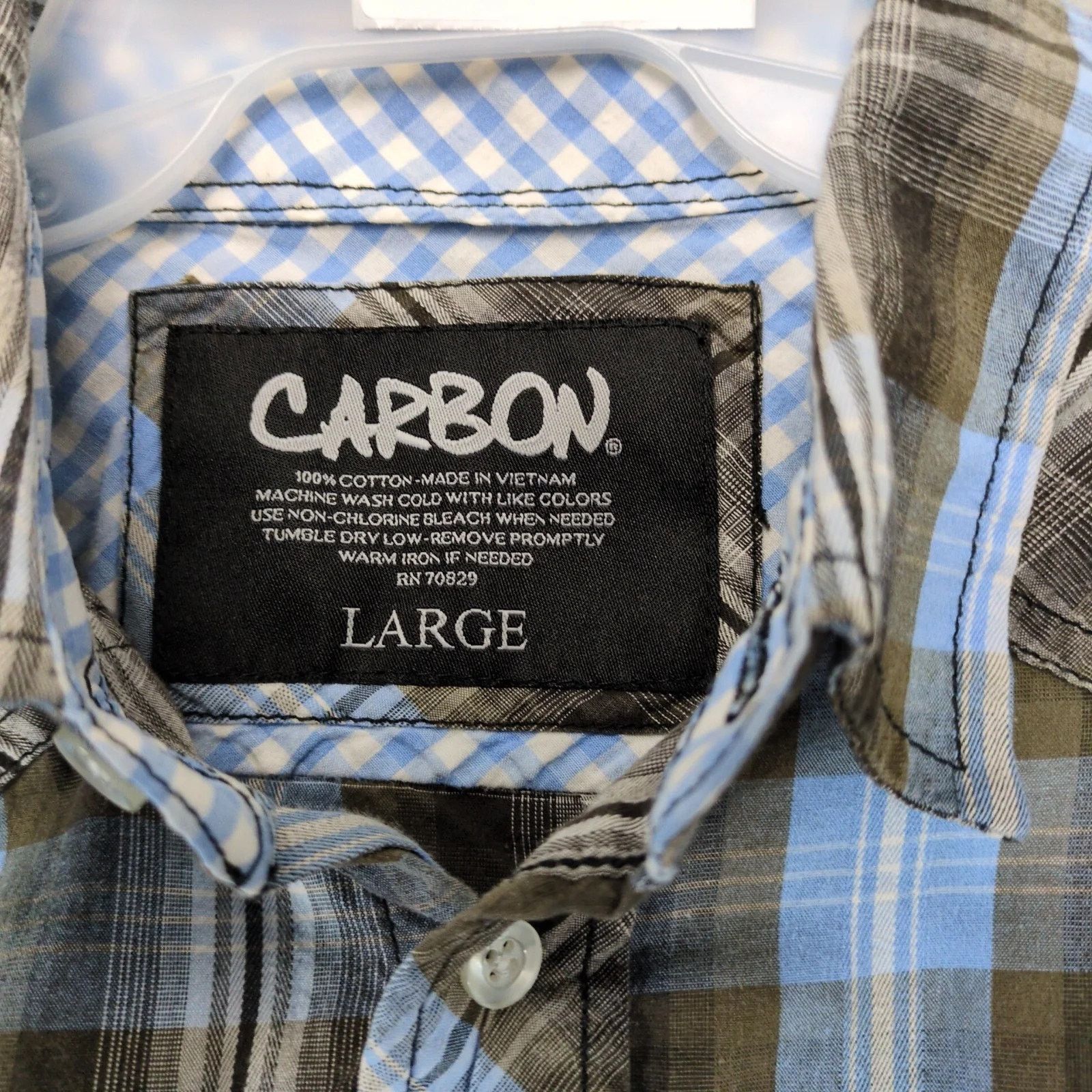 Carbon Carbon Blue Brown Plaid Cotton Button Up Shirt Men's L Size US L / EU 52-54 / 3 - 3 Thumbnail