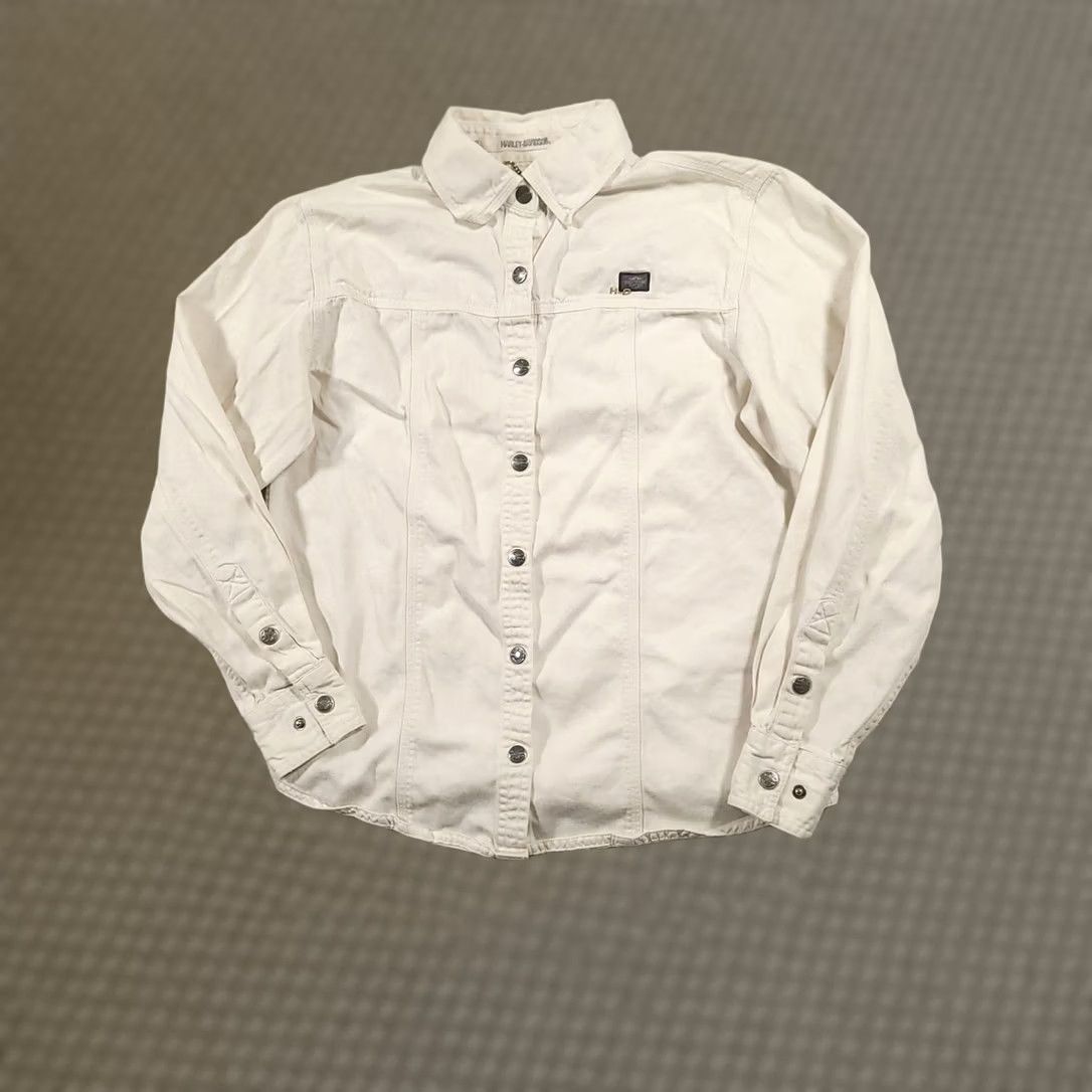 Harley Davidson Harley-Davidson Shirt Womens Small Off-White Snap Front Canvas Embroidered Wings Shirt Size S / US 4 / IT 40 - 1 Thumbnail