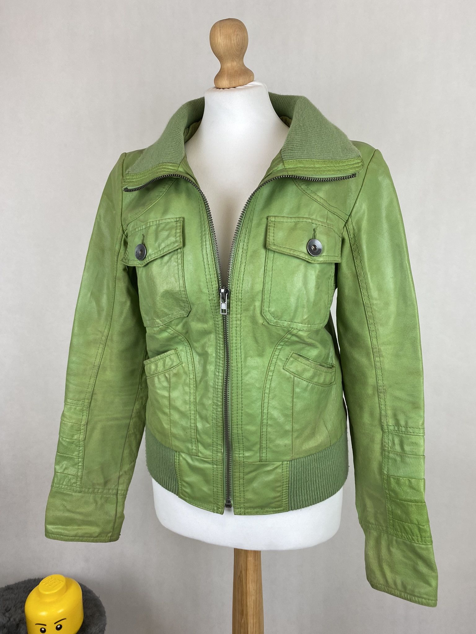 Genuine Leather × Members Only real leather jacket green lemon big collar avant garde Size M / US 6-8 / IT 42-44 - 4 Thumbnail