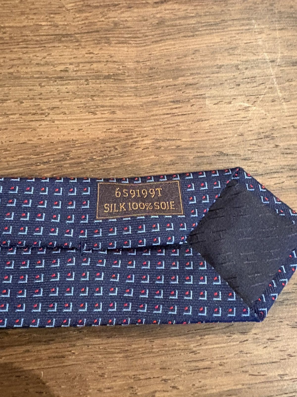 Hermes Hermes men’s jacquard navy and red silk tie Size 30 - 5 Thumbnail
