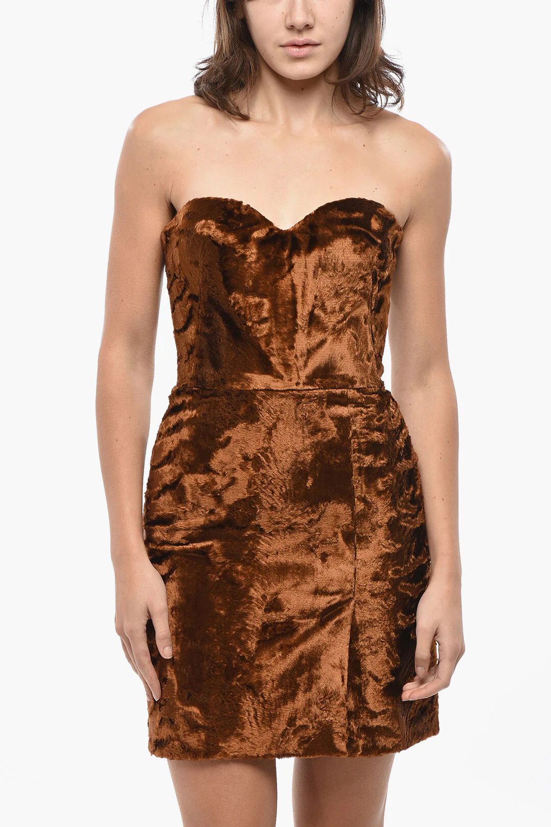 Alexander McQueen og1mm0426 Velour Strapless Sheath Dress in Brown Size XS / US 0-2 / IT 36-38 - 4 Thumbnail