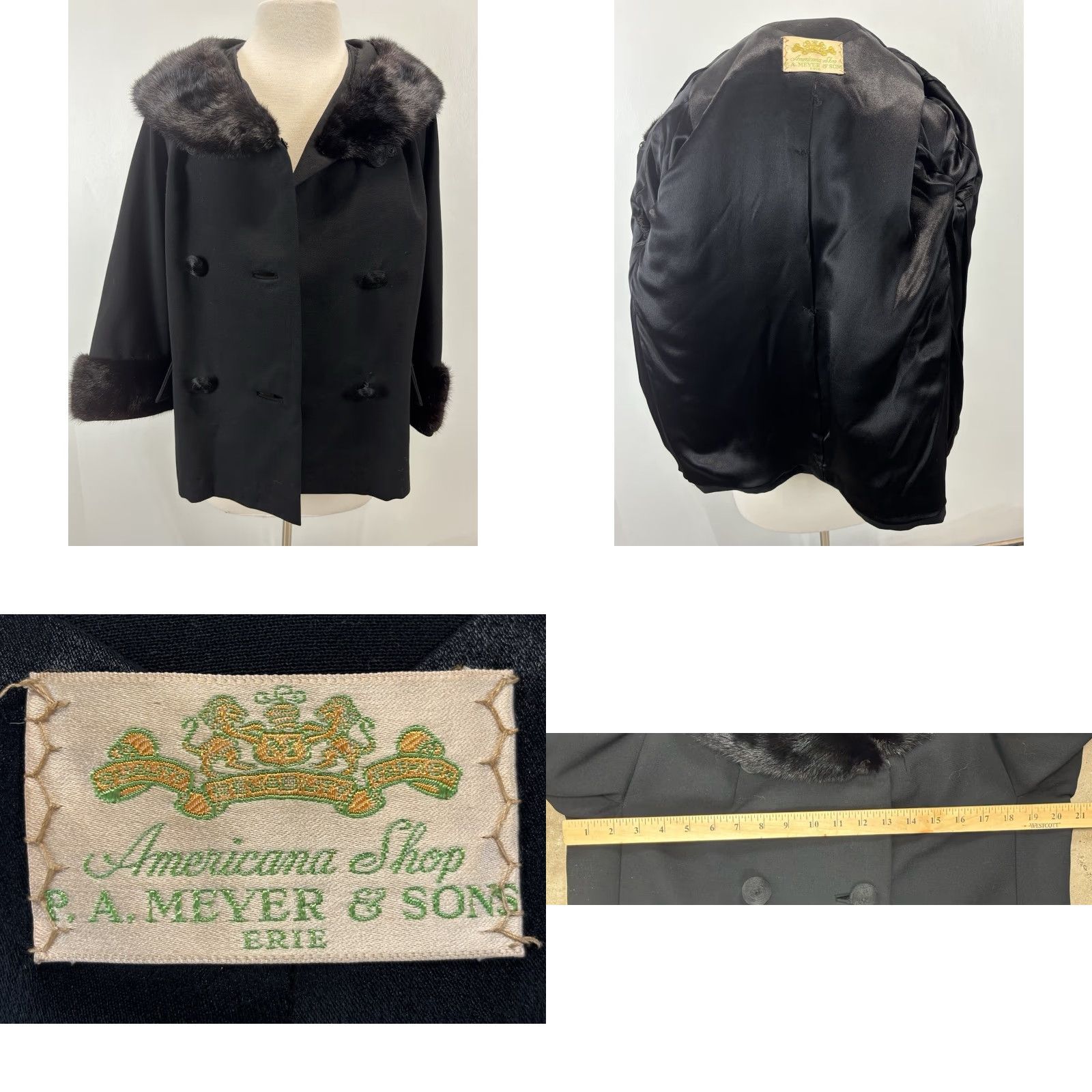 Doublet VINTAGE Meyer & Sons Wool Mink Jacket Coat Women's Double Breasted JackieO Mod Sz 12 Black Wool Mink Overcoat Ladies 12 Mens none Size XL / US 12-14 / IT 48-50 - 8 Thumbnail