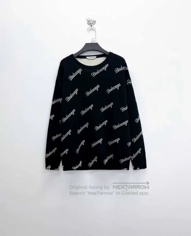 Balenciaga Balenciaga Black Cursive Full Print Letter Logo Knit Sweat Size US XS / EU 42 / 0 - 1 Thumbnail