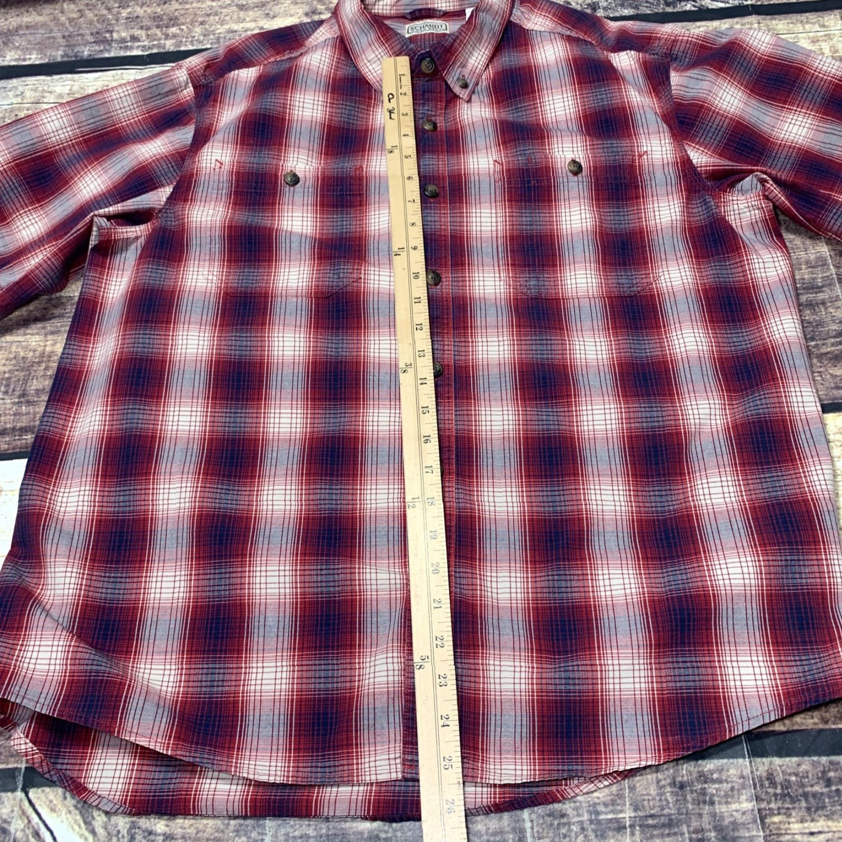Vintage C.E. Schmidt Shirt Short Sleeve Red Button Down Front Check Plaid Pockets Large Size US L / EU 52-54 / 3 - 4 Thumbnail
