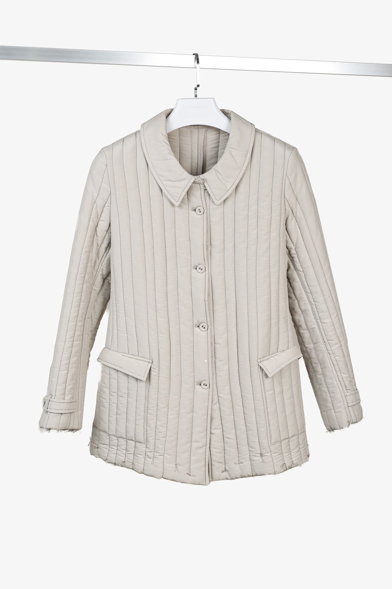 Bottega Veneta Bottega Veneta Taupe Grey Quilted Silk Collared Jacket Size S / US 4 / IT 40 - 1 Thumbnail