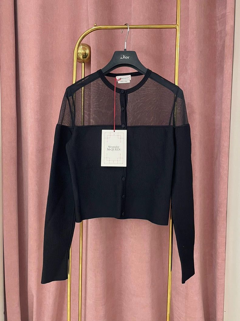 Alexander Mcqueen Long-sleeved black mesh top